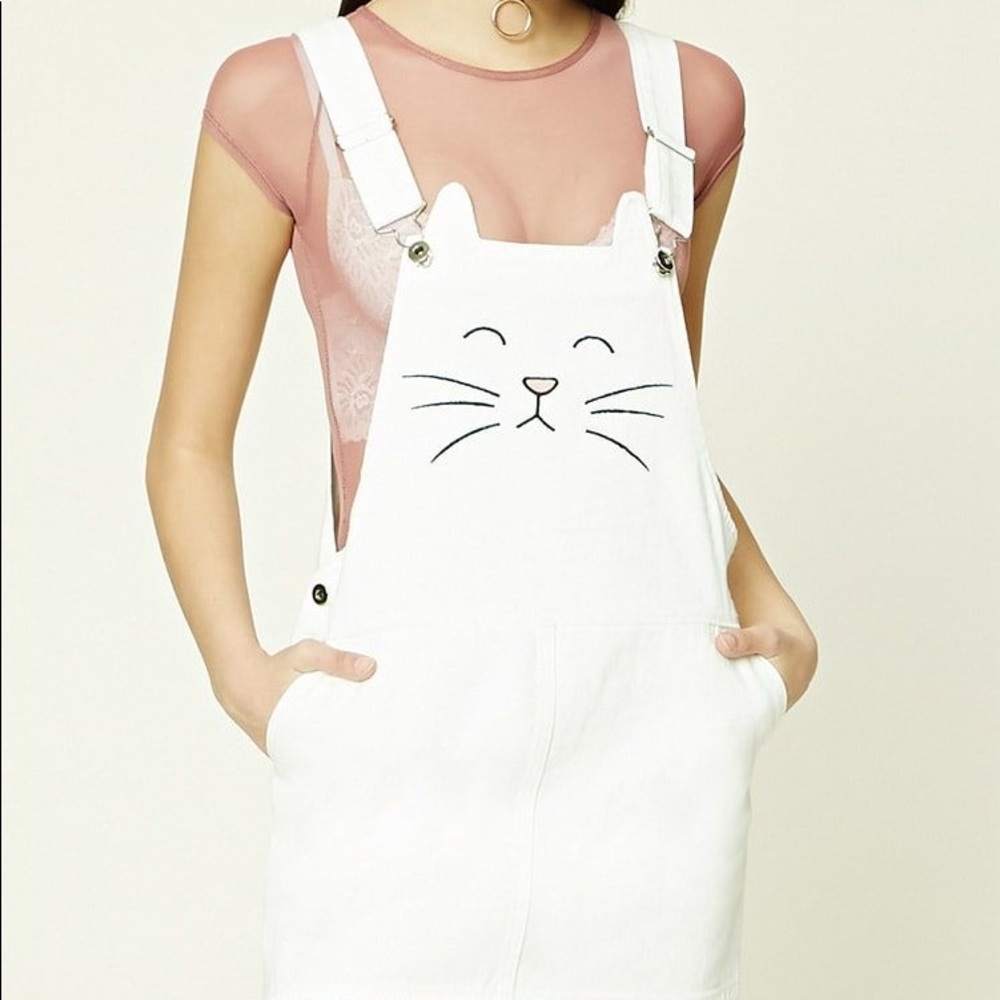 embroidered cat overall dress